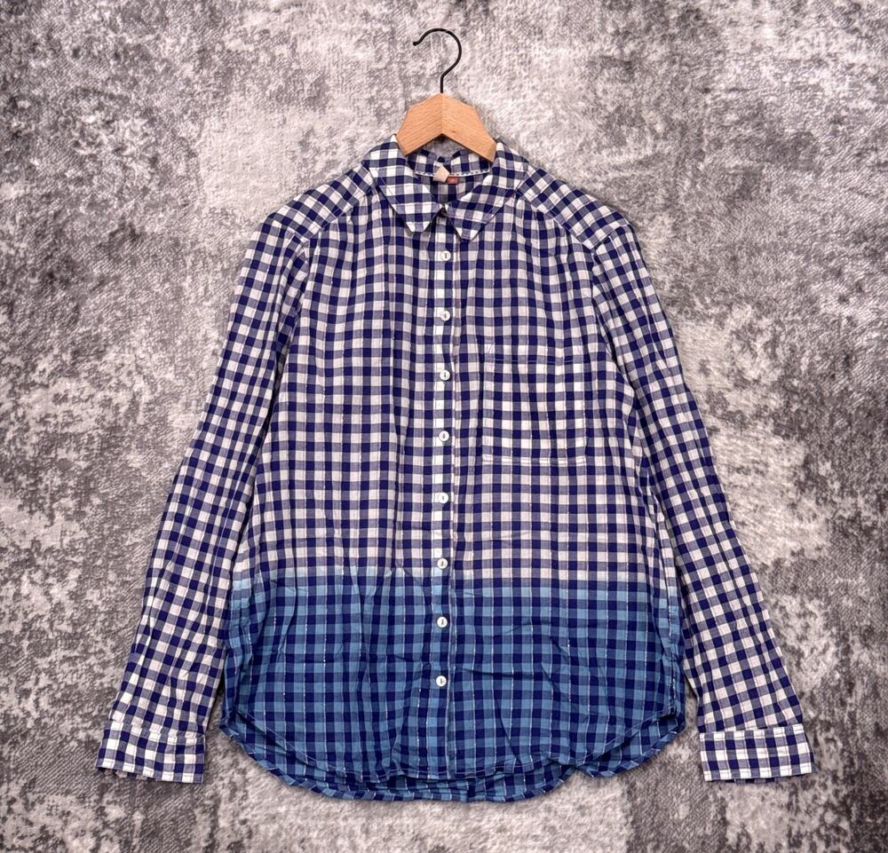 Anthropologie Shirt Medium Womens Pilcro Blue Ombre Gingham Check Button Down